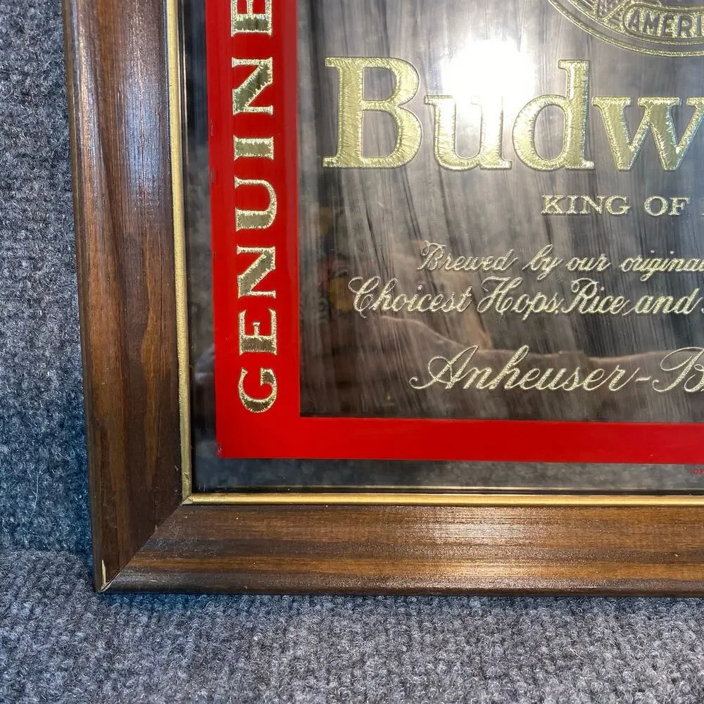 Vintage Budweiser King of Beers Bar Mirror 15x15 Anheuser Busch Genuine Sign